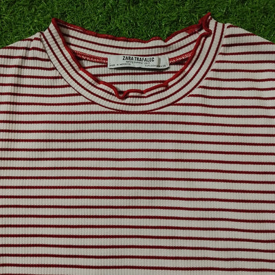 Zara Trafaluc label close-up on striped crop top - alternate view