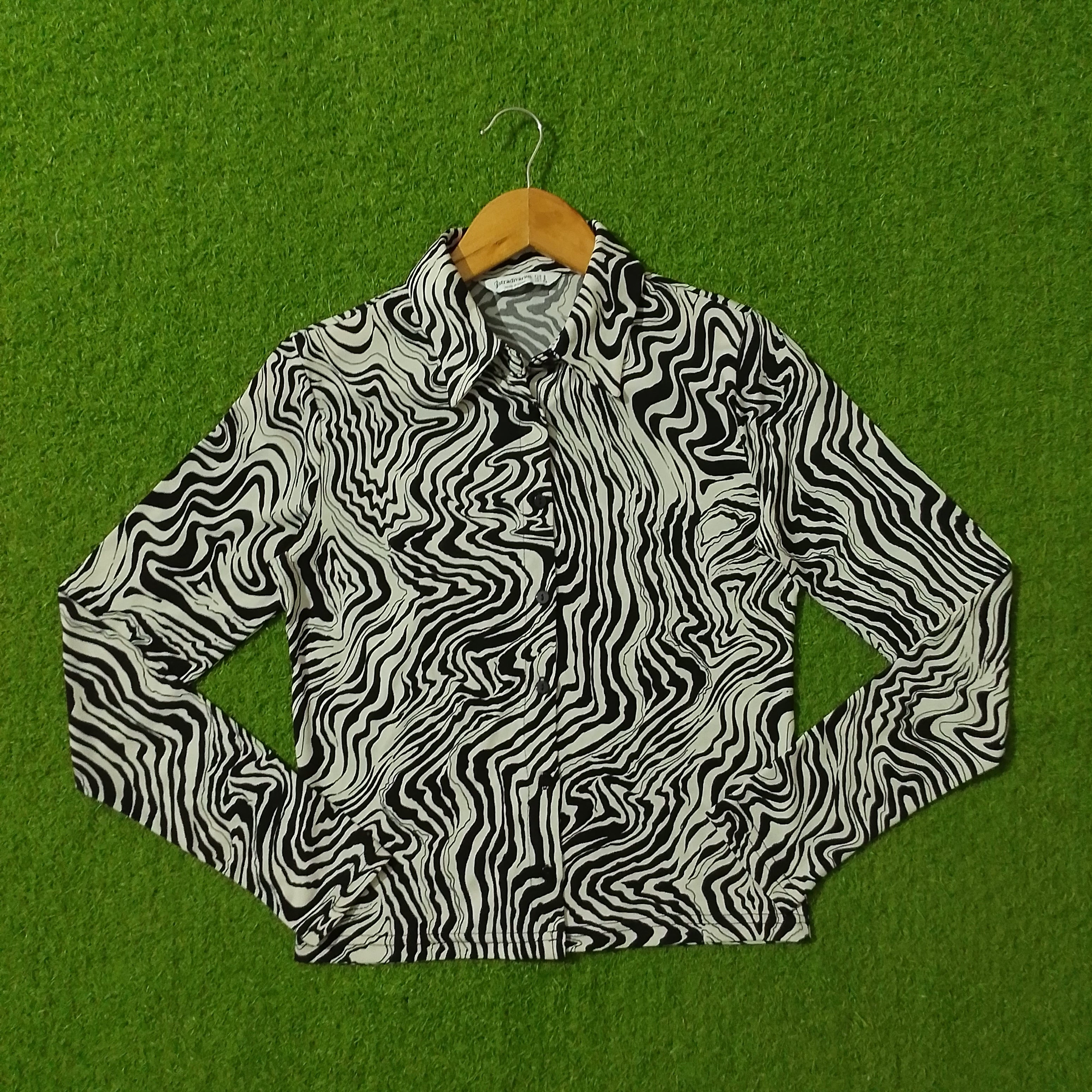 Psychedelic wave print long sleeve jersey shirt