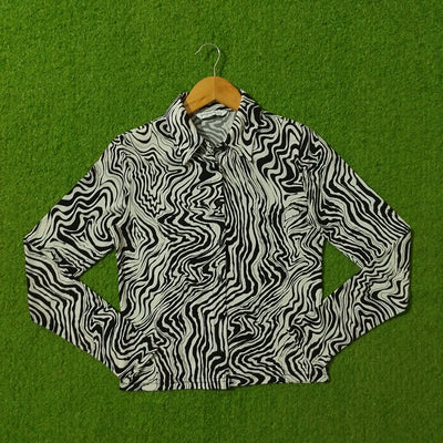 Psychedelic wave print long sleeve jersey shirt