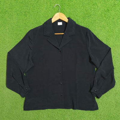 Black Embroidered Collar Button-Down Shirt - alternate view