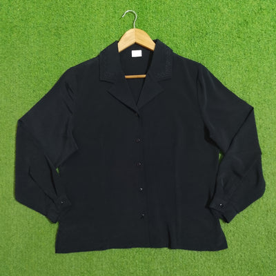 Black Embroidered Collar Button-Down Shirt