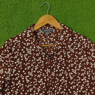 Brown Floral Print Button-Down Shirt - Label Detail - alternate view