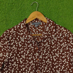 Brown Floral Print Button-Down Shirt - Label Detail