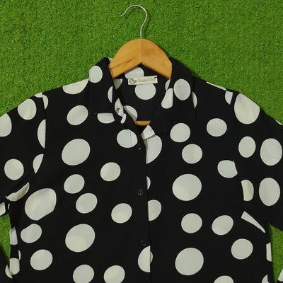 Black Polka Dot Button-Down Chiffon Shirt - Label Detail - alternate view