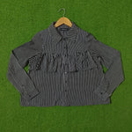 Black & White Striped Smocked Waist Crop Shirt - Detail View