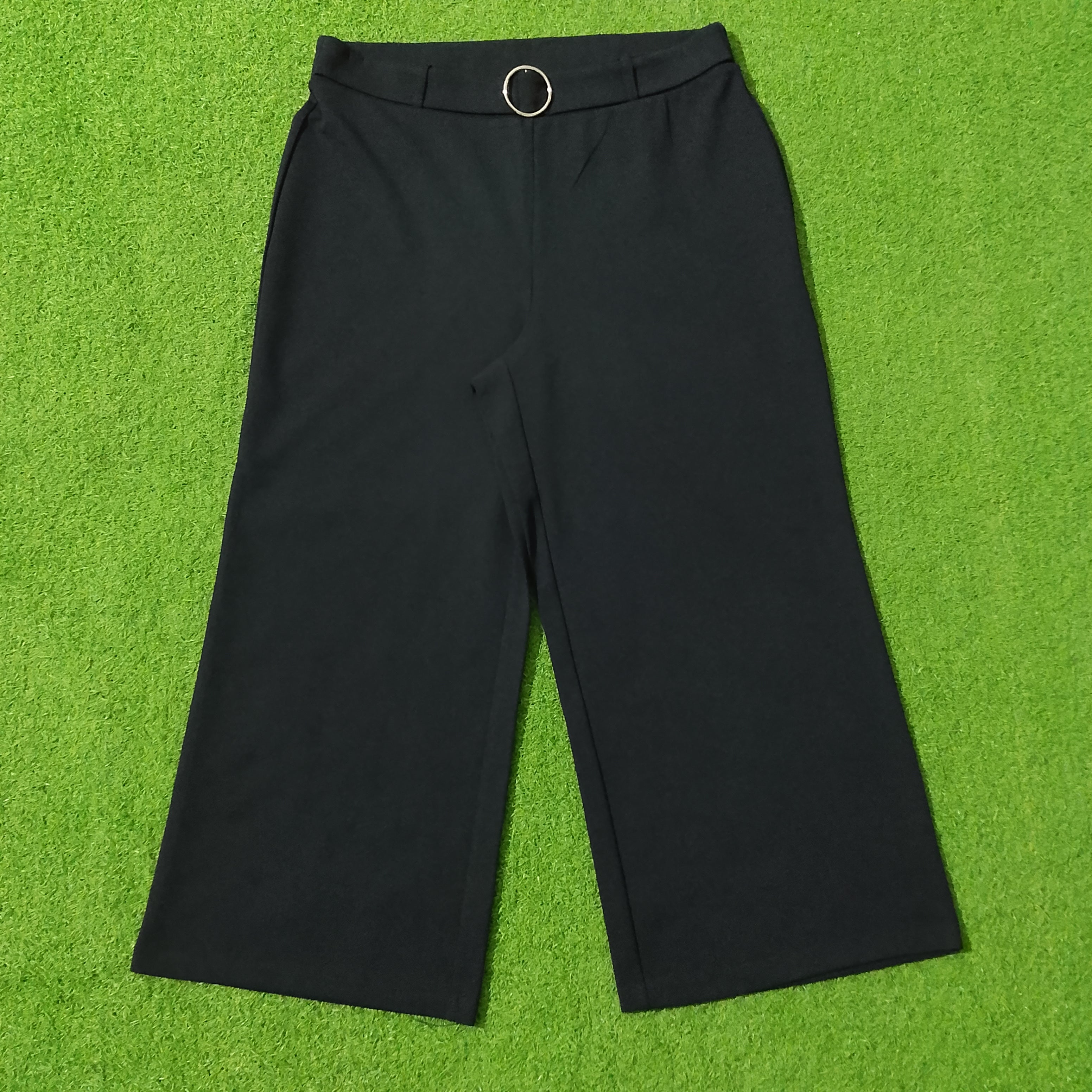 Black wide-leg culottes full view