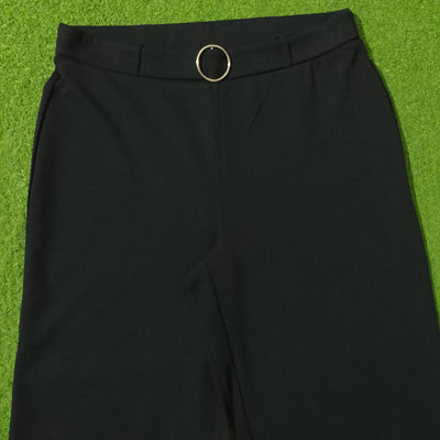 Black wide-leg culottes ring buckle waistband detail - alternate view