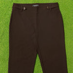 Brown slim straight trouser waistband button detail