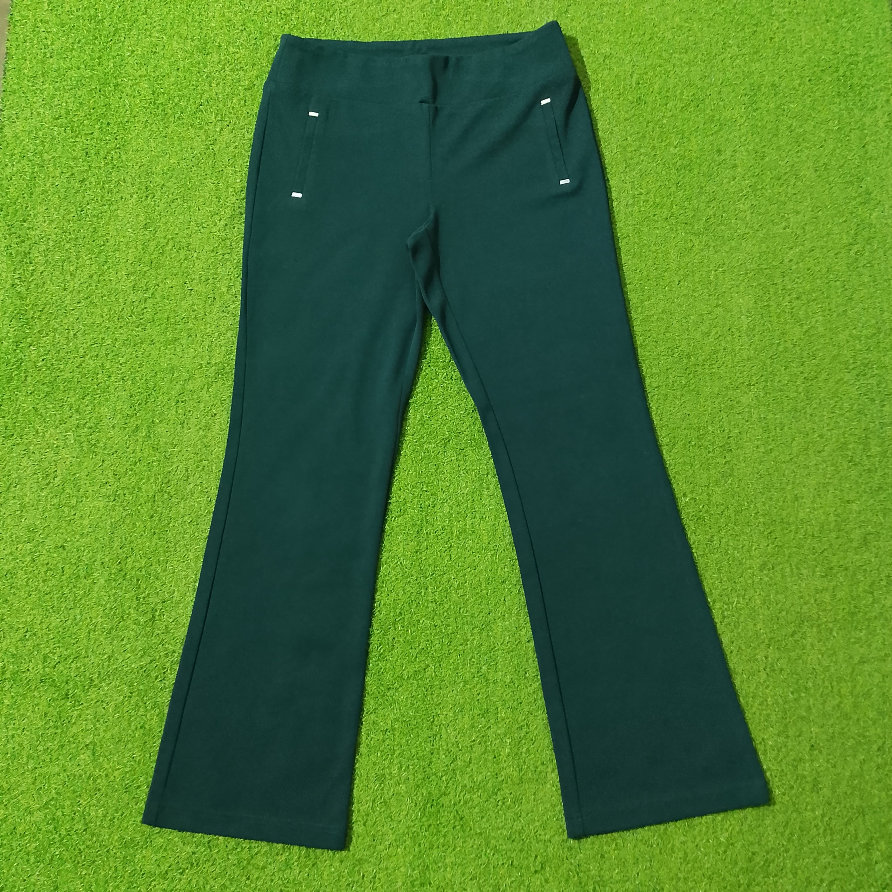 Green Bootcut Pull-On Pants with Faux Pocket Detail