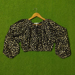 Black Gold Floral Print Puff Sleeve Crop Top - Front View