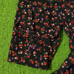 Black Ditsy Floral Smocked Puff Sleeve Crop Top - Tie Cuff Detail
