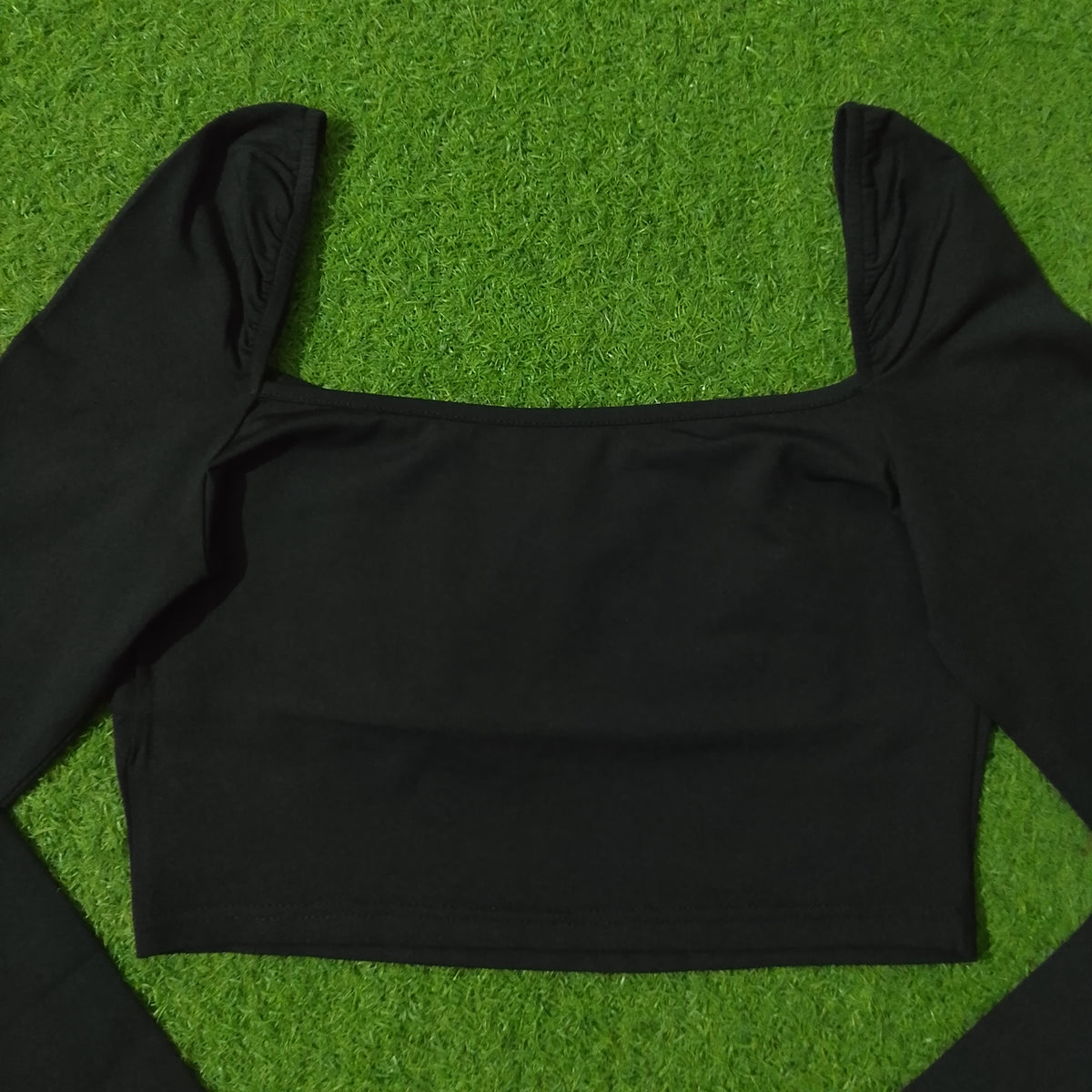 Black Square Neck Ruffle Bust Crop Top - Back Detail