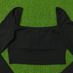 Black Square Neck Ruffle Bust Crop Top - Back Detail