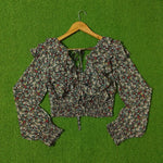 Multicolour Ditsy Floral Ruffle V-Neck Tie Front Crop Top - Back View