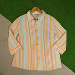 Pastel striped women's shirt front detail