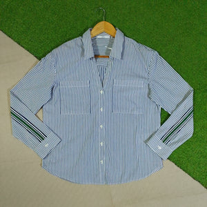 Blue and White Striped Button-Down Shirt