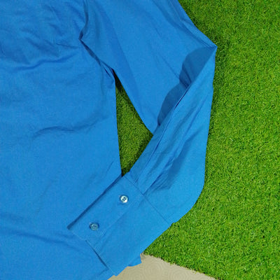 Blue women's shirt sleeve and cuff detail - alternate view