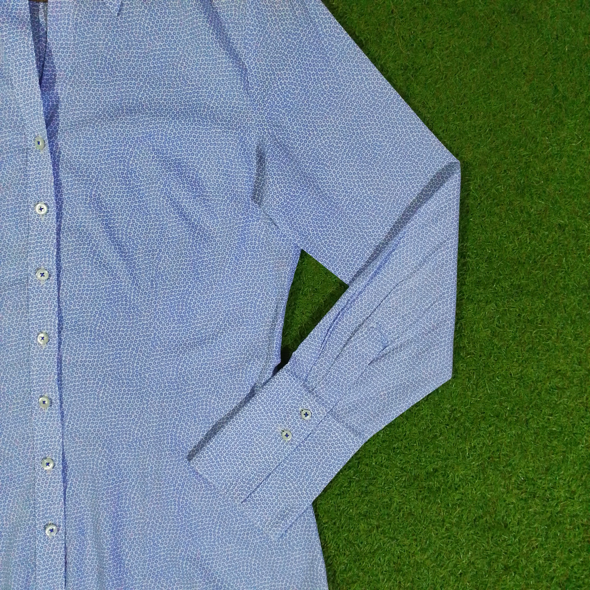 Light blue micro print shirt detail