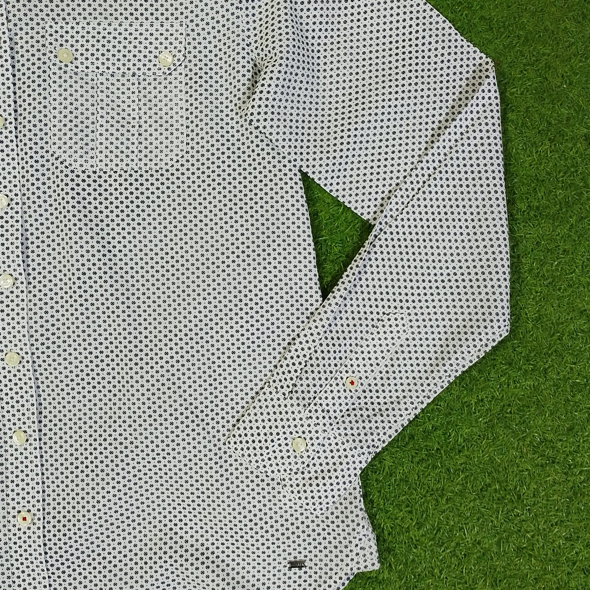 White Floral Print Button-Down Shirt