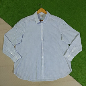 White & Navy Pinstripe Button-Front Shirt