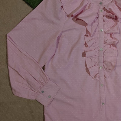 Pink Ruffle-Front Button-Front Shirt - alternate view
