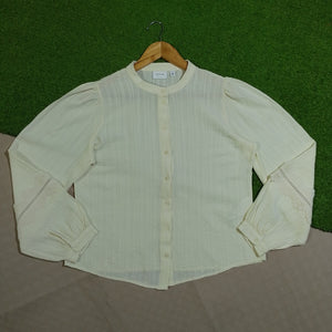 Cream White Lace Cuff Button-Front Shirt