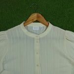 Cream White Lace Cuff Button-Front Shirt