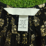 Black Gold Floral Print Puff Sleeve Tie Neck Crop Top