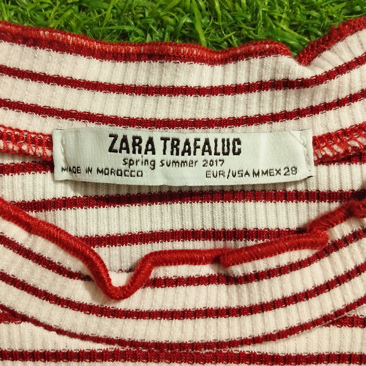 Red White Striped Ribbed Knit Short Sleeve
