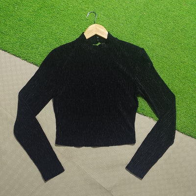 Black Davide high neck long sleeve crop top