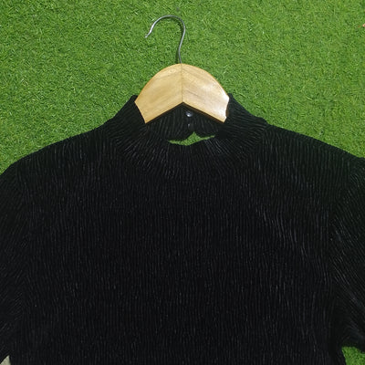Black Davide high neck long sleeve crop top front view - alternate view