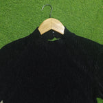 Black Davide high neck long sleeve crop top front view