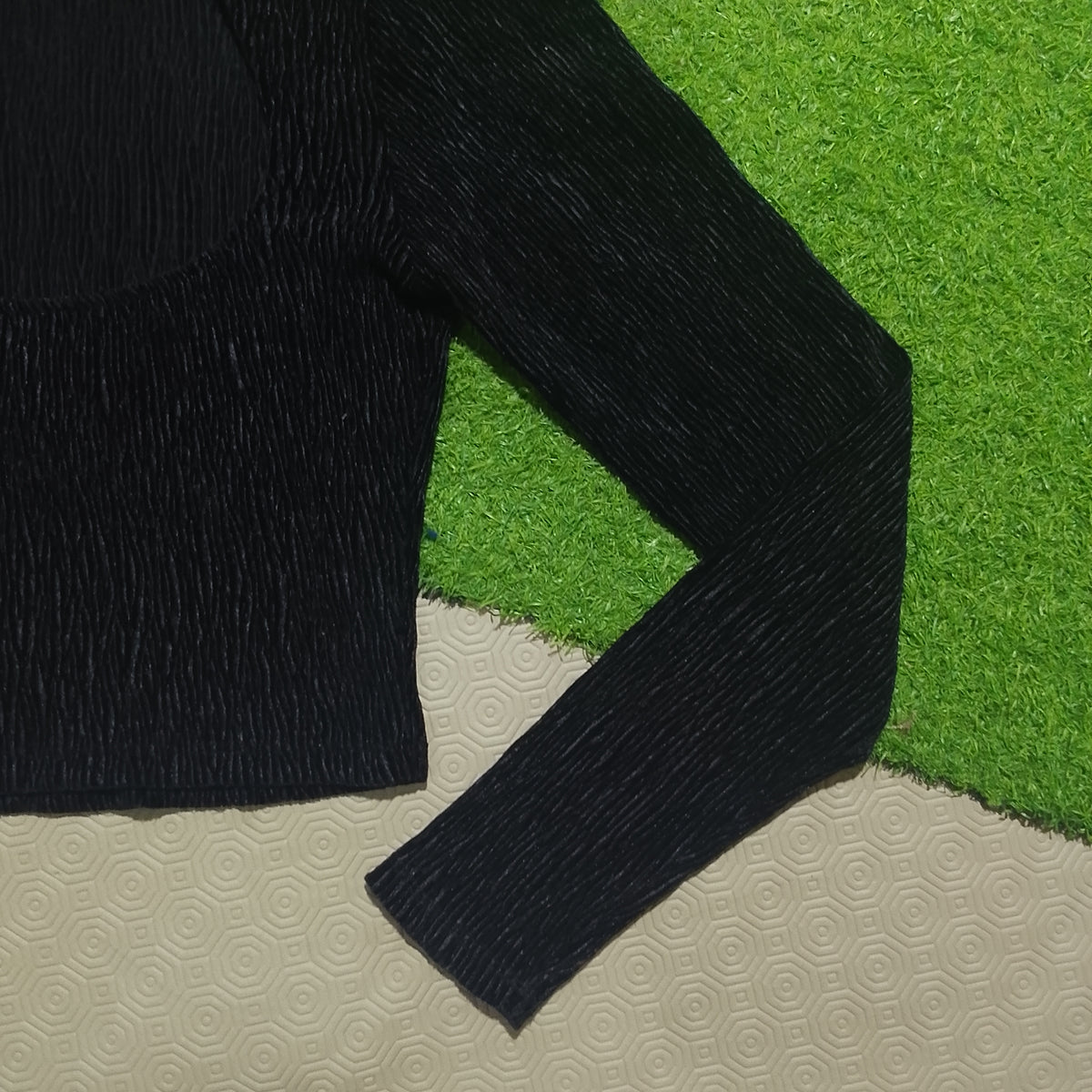 Black Davide high neck long sleeve crop top back view