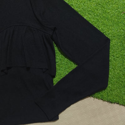 Black Zara crop top sleeve and ruffle detail - alternate view