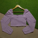 Lilac H&M square neck smocked puff sleeve crop top front view