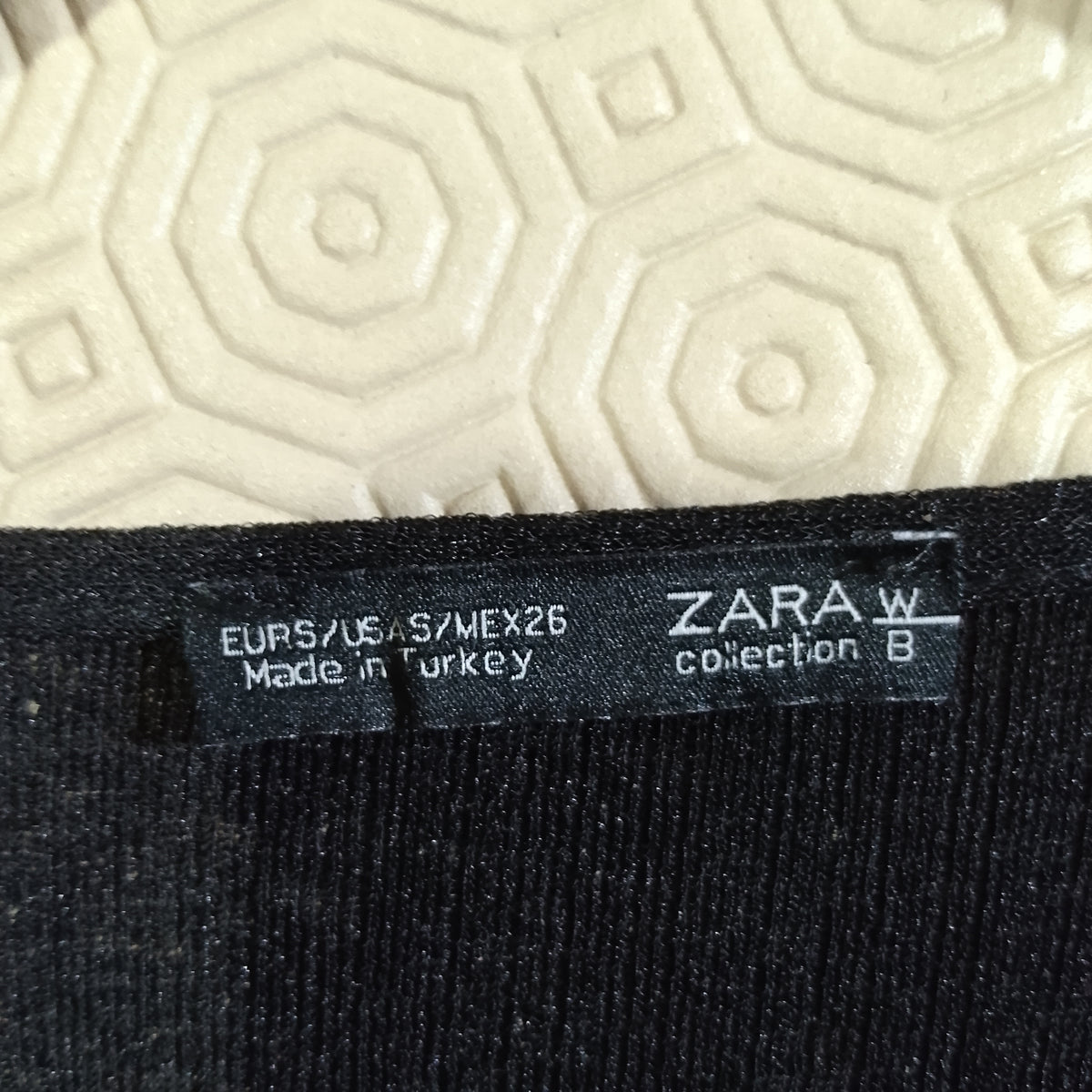 Black Zara crop top brand and size label