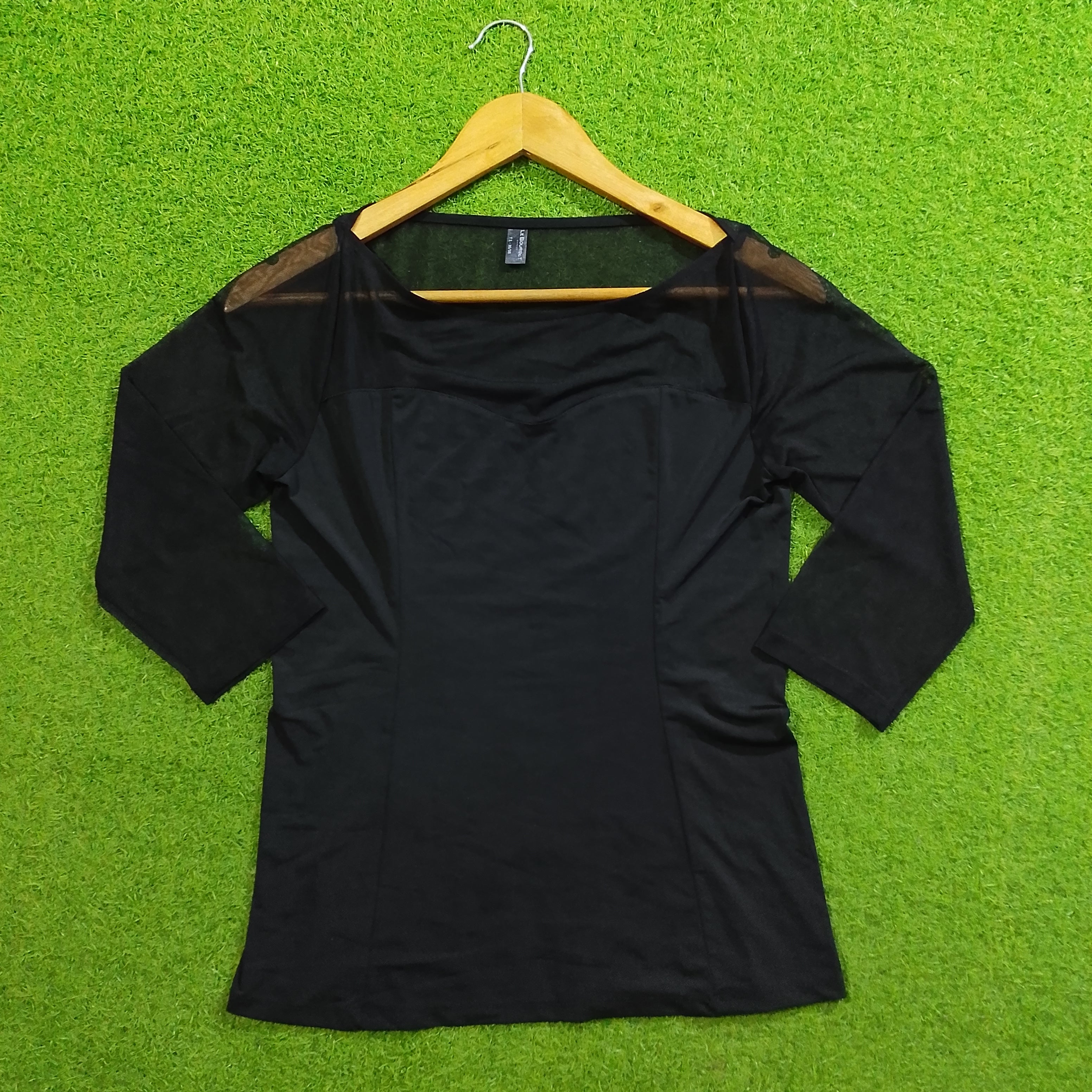 Black Le Bourget mesh shoulder long sleeve top front view