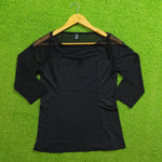 Black Le Bourget mesh shoulder long sleeve top front view