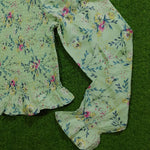 Sage green floral crop top sleeve and hem detail