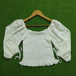 White Lace Sleeve Smocked Crop Top