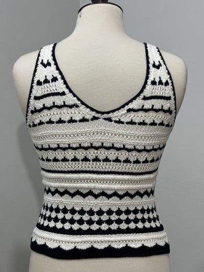 Back of black and white textured striped sleeveless top - alternate view