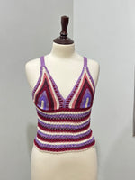 Purple and burgundy striped V-neck strappy crop top front