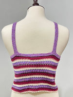 Back of purple burgundy and cream striped openwork crop top