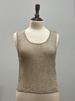 Gold shimmer openwork sleeveless top with scoop neckline