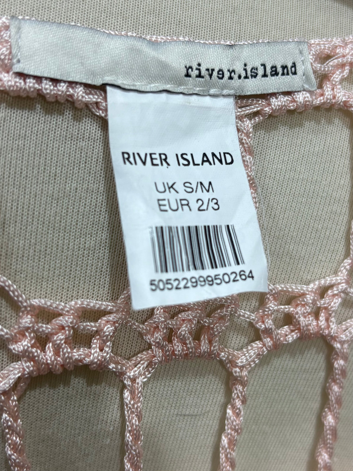 Blush Pink Openwork Scoop-Neck Fringe-Hem Poncho