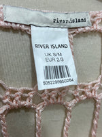 Blush Pink Openwork Scoop-Neck Fringe-Hem Poncho