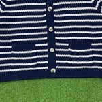 Navy and White Striped Round-Neck Pocket Cardigan