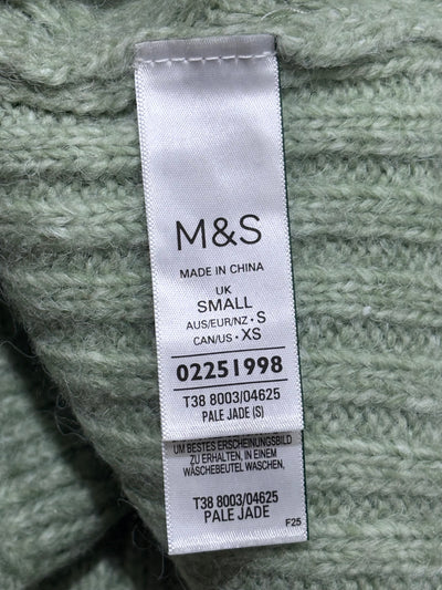 M&S label showing Pale Jade color and UK Small, AUS/EUR/NZ S, CAN/US XS sizes - alternate view