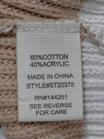 Fabric label showing 60 percent cotton and 40 percent acrylic