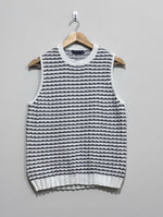 White and navy blue textured striped sleeveless crew-neck vest